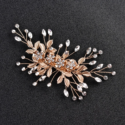 Eleganter Legierung Strass Blume Blatt Braut Haarclip Handgefertigt Gold Silber Roségold Hochzeit Party Haarschmuck Für Damen