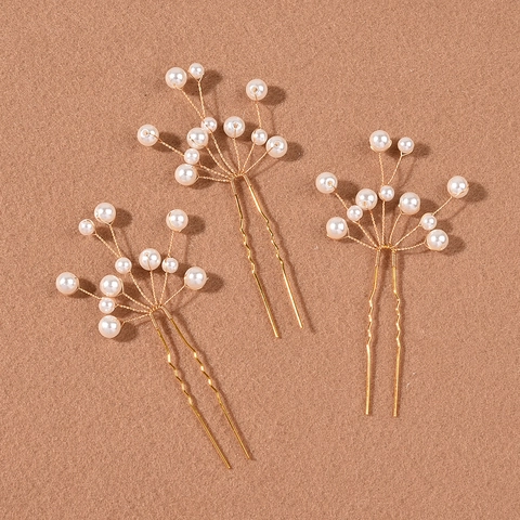Elegant Bridal Artificial Pearl Hair Pins Alloy Gold Silver Handmade Branch Hair Styling Accessories For Women Banquet Party