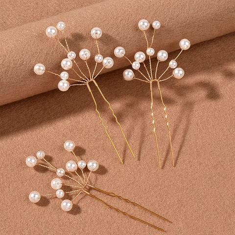 Elegant Bridal Artificial Pearl Hair Pins Alloy Gold Silver Handmade Branch Hair Styling Accessories For Women Banquet Party