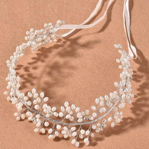 Fascia per Capelli Sposa Fatta a Mano con Perle Artificiali e Strass Oro Argento Filo Metallico Fiore Foglia Accessori per Capelli da Donna Banchetto