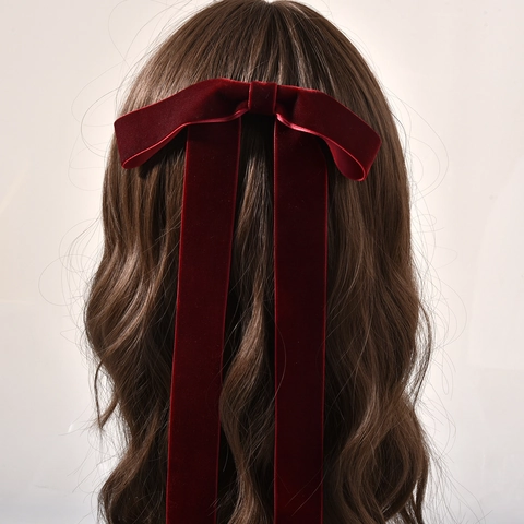 Fermaglio per Capelli in Velluto Vintage Con Fiocco e Nastri Lunghi Sposa Matrimonio Accessorio per Capelli Elegante Fermaglio Donna