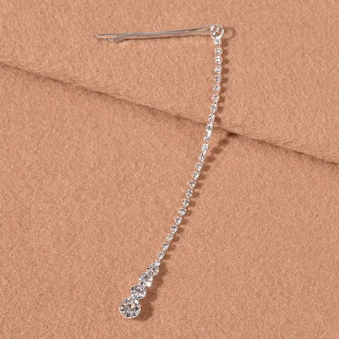 Pinza para el Cabello con Borla de Diamantes de Imitación Plateada Flecos Largos Colgante de Frente Horquilla de Aleación Boda Novia Fiesta Accesorio de Moda para Mujer