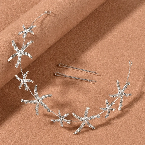 Elegantes Seestern Strass Haarranken Mit Haarspangen Set Legierung Silber Gold Star Braut Hochzeit Party Urlaub Haarsperre Schmuck Damen