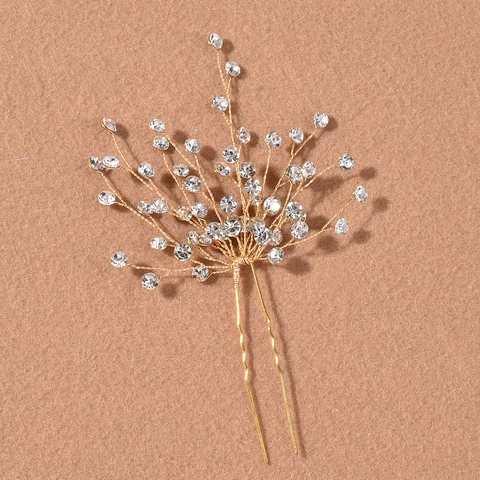 Bridal Wedding Rhinestone U-Shaped Hair Fork Alloy Metal Wire Branch Hair Pin Headpiece For Party Banquet Women Jewelry