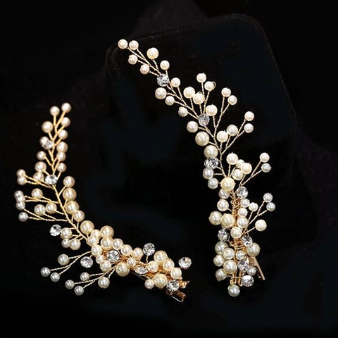 Juego de Pinzas para el Cabello de Boda Aleación Perla Artificial Strass Forma de Rama para Mujer Accesorios para el Pelo