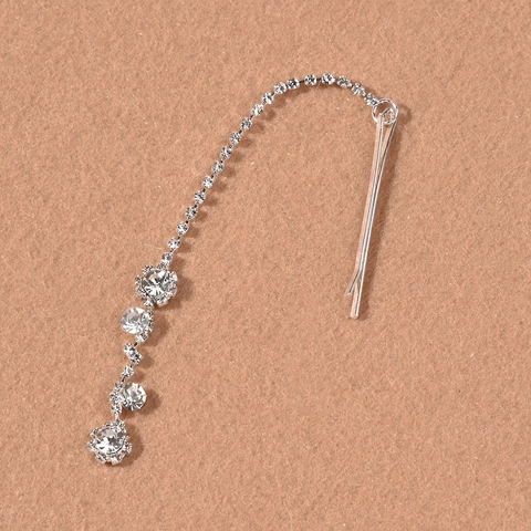 Silver Rhinestone Long Tassel Hair Clip Bow Water Drop Pendant Bobby Pin Elegant Forehead Pendant For Women Wedding Party