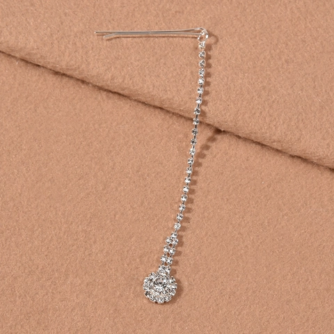 Silver Rhinestone Long Tassel Hair Clip Bow Water Drop Pendant Bobby Pin Elegant Forehead Pendant For Women Wedding Party