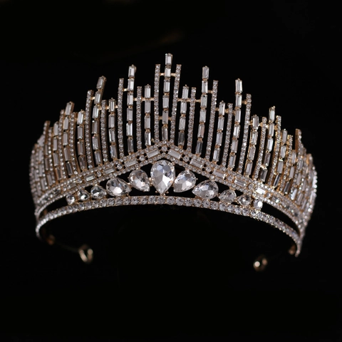 Luxurious Alloy Rhinestone Bridal Crown Silver Wedding Tiara With Pear Cut Crystal Hair Accessories For Women Birthday Party Jewelry