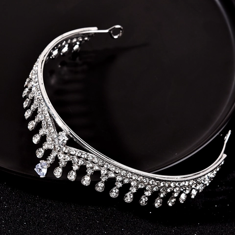 Elegante Corona da Sposa in Lega d'Argento con Strass per Donna Matrimonio Cuore Pavé Cristallo Copricapo Gioielli per Capelli