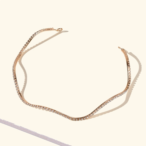 Eleganter Legierung Wellenförmiger Vergoldeter Haarreif Minimalistischer Einreihiger Strass Haarreif Für Hochzeit Party Täglicher Haarschmuck Für Damen