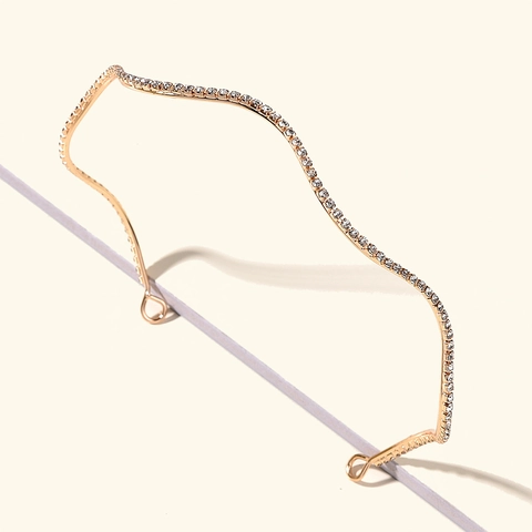 Eleganter Legierung Wellenförmiger Vergoldeter Haarreif Minimalistischer Einreihiger Strass Haarreif Für Hochzeit Party Täglicher Haarschmuck Für Damen