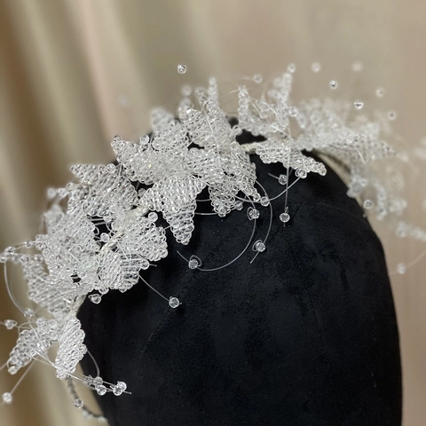 Cerchietto Sposa Fatto a Mano con Perline di Cristallo Artificiale Farfalla Argento Floreale Accessorio per Capelli Matrimonio Donna