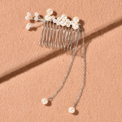 Elegante Pettine per Capelli in Künstliche Perle Con Nappine a Catena in Metallo Lega Oro Accessori per Capelli Sposa Donna Gioielli