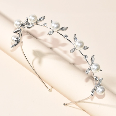 Elegante Cerchietto da Sposa in Lega d'Argento Decorato Con Perle Artificiali E Strass Corona da Principessa Floreale per Matrimonio