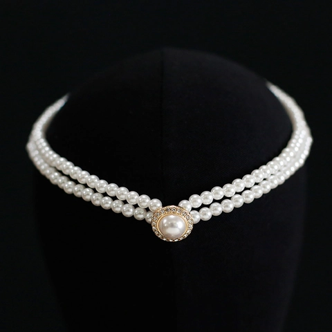 Vintage Mehrlagige Künstliche Perlenkette Legierung Strass Anhänger Choker Hochzeit Party Brautschmuck Accessoire Für Damen