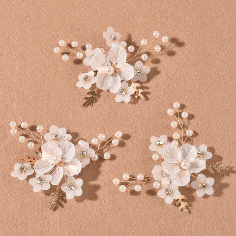Floral Artificial Pearl Hair Clips Set For Women Handmade Rhinestone Bridal Hairpins Sweet Flower Wedding Hair Accessories