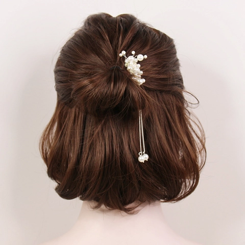 Elegante Pettine per Capelli in Künstliche Perle Con Nappine a Catena in Metallo Lega Oro Accessori per Capelli Sposa Donna Gioielli