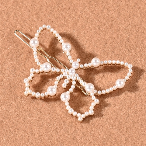Elegante Fermaglio per Capelli a Farfalla in Lega Placcata Oro Con Künstliche Perle Artificiali Bianche Clip Laterale per Sposa Donna Gioielli