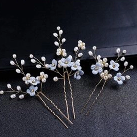 Forcine a U in Lega con Fiori in Tessuto Künstliche Perle Sintetiche e Strass Fatte a Mano Accessori Capelli Sposa per Donna Elegante