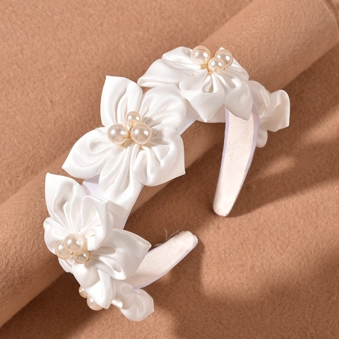 Elegante Cerchietto Per Capelli In Satin Bianco Con Fiori E Künstliche Perle Stile Foresta Romantico Matrimonio Donna Accessori Capelli