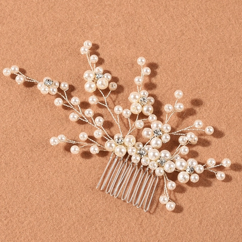 Pettine per Capelli da Sposa Fatto a Mano con Fiori di Künstliche Perle Bianche Filo in Lega Argento Strass Copricapo per Matrimonio