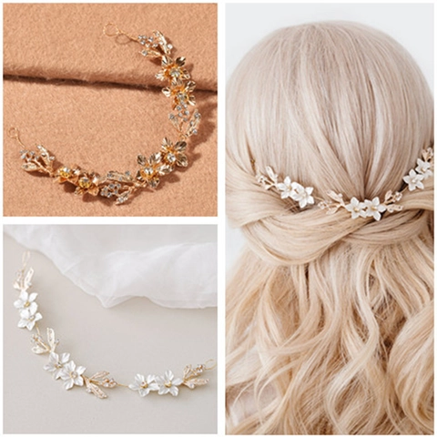 Vite per Capelli da Sposa Fatta a Mano Oro Argento Lega Fiore Strass Perla Artificiale Fascia per Matrimonio Donna Gioielli per Capelli