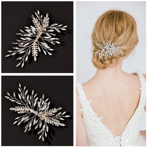 Fermaglio per Capelli da Sposa Matrimonio Fatto a Mano Lega Strass Perla Artificiale Copricapo Occidentale Elegante Floreale Banchetto Donna Gioielli