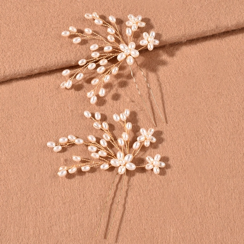 Forcine per Capelli da Sposa Artigianali con Perle Artificiali e Filo di Rame Intrecciate a Fiori per Matrimoni Banchetti Donna