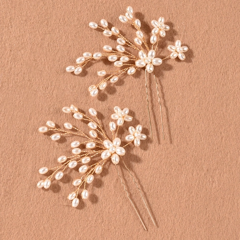 Forcine per Capelli da Sposa Artigianali con Perle Artificiali e Filo di Rame Intrecciate a Fiori per Matrimoni Banchetti Donna