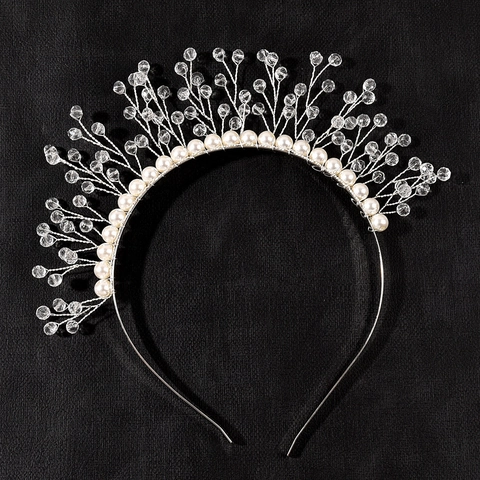 Fascia per Capelli da Sposa Fatta a Mano con Perle e Cristalli Tiara per Matrimonio Donna Principessa Oro Strass Corona Gioielli