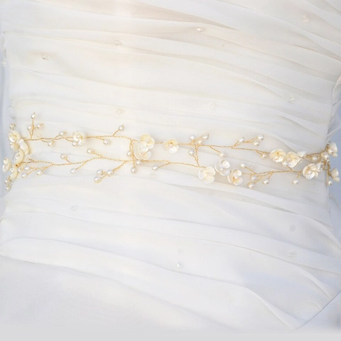 Cintura da Sposa Fatta a Mano Elegante con Finta Perla Artificial Fiore in Resina Cintura a Catena Lunga Decorazione Vestito Donna