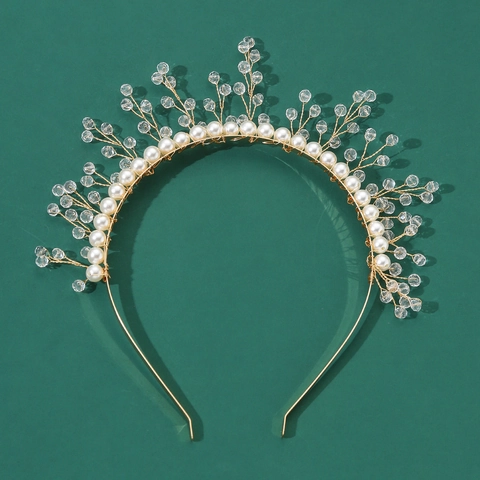 Fascia per Capelli da Sposa Fatta a Mano con Perle e Cristalli Tiara per Matrimonio Donna Principessa Oro Strass Corona Gioielli