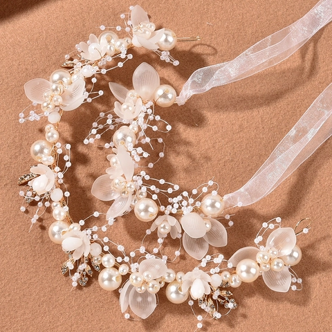 Handmade Artificial Pearl Flower Bridal Hair Wreath Bracelet Set Elegant Wedding Accessories For Women And Girls
