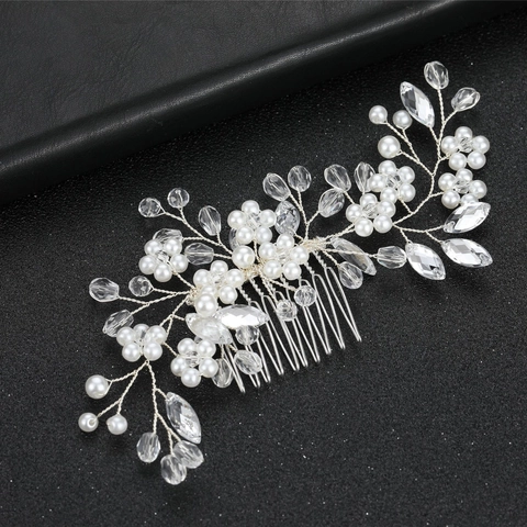 Pettine per Capelli Sposa Floreale Fatto a Mano Con Perle Artificiali Strass Lega Oro Argento Oro Rosa Accessori Matrimonio