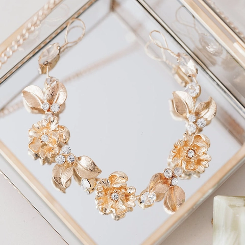 Hochzeit Braut Legierung Strass Blume Blatt Haarranke Stirnband Gold Silber Haarschmuck Für Damen Party Schmuck