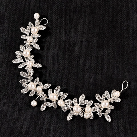 Braut Hochzeit Haar Rebe Künstliche Perle Strass Legierung Blatt Stirnband Damen Mode Party Haarschmuck