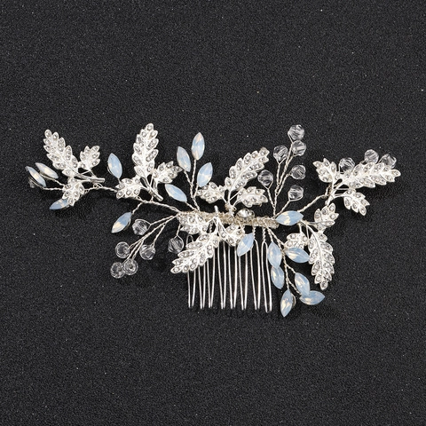 Elegante Peine de Pelo de Novia de Aleación de Hoja Con Diamantes de Imitación Perlas Artificiales Artificiales Tocado de Boda Hecho a Mano Mujer