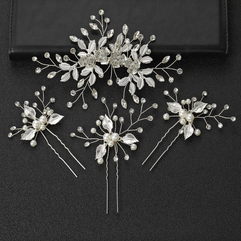 Elegante Fermaglio per Capelli da Sposa in Lega con Strass e Forcine Accessorio Matrimonio Design Floreale Donna