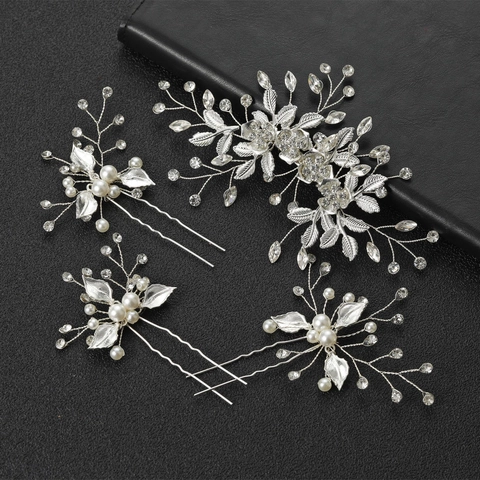 Elegante Fermaglio per Capelli da Sposa in Lega con Strass e Forcine Accessorio Matrimonio Design Floreale Donna