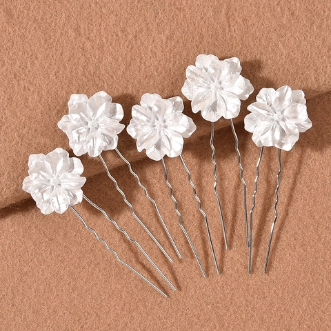 French Vintage Camellia Rose Flower Hair Clip Pearlescent Resin Alloy Hair Pin For Wedding Party Elegant Hair Accessories