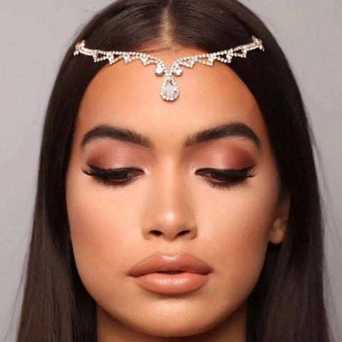 Lussuosa Catena Frontale in Lega con Strass per Matrimonio Sposa Gioielli per Capelli Ciondolo a Goccia Copricapo per Donna Accessorio da Festa