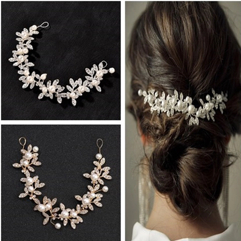 Braut Hochzeit Haar Rebe Künstliche Perle Strass Legierung Blatt Stirnband Damen Mode Party Haarschmuck