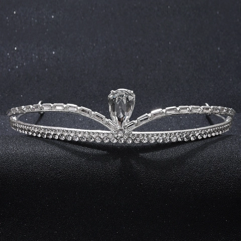 Couronne De Mariée En Alliage Avec Strass Pour Femme Élégante Forme En V Cristal Goutte D'Eau Accessoires Cheveux Mariage Or Argent