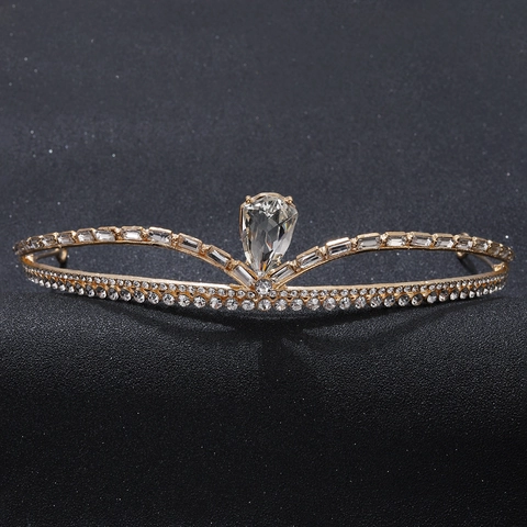 Couronne De Mariée En Alliage Avec Strass Pour Femme Élégante Forme En V Cristal Goutte D'Eau Accessoires Cheveux Mariage Or Argent