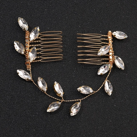 Peigne à Cheveux de Mariage Strass Feuille Or Argent Alliage Accessoires de Coiffure pour Femmes Banquet Fête Bijoux