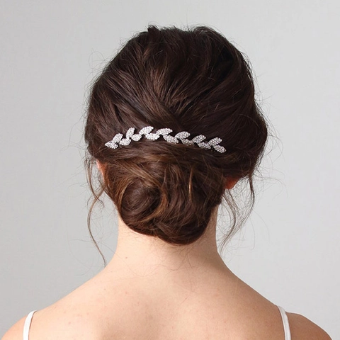 Elegante Peine de Pelo de Novia con Hojas de Diamantes de Imitación Aleación Oro Plata Diseño Enredadera Accesorio para Boda Banquete Mujer Joyería