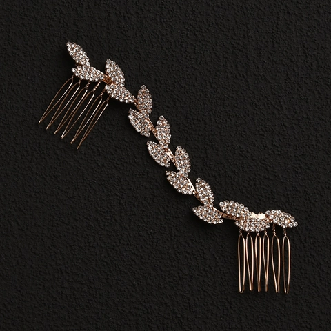 Elegante Peine de Pelo de Novia con Hojas de Diamantes de Imitación Aleación Oro Plata Diseño Enredadera Accesorio para Boda Banquete Mujer Joyería