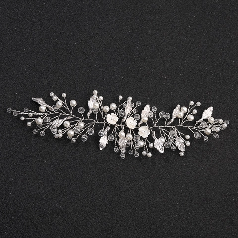 White Artificial Pearl Flower Crystal Twisted Bead Hairband Bridal Wedding Handmade Hair Accessories For Women Hair Vine Headpiece