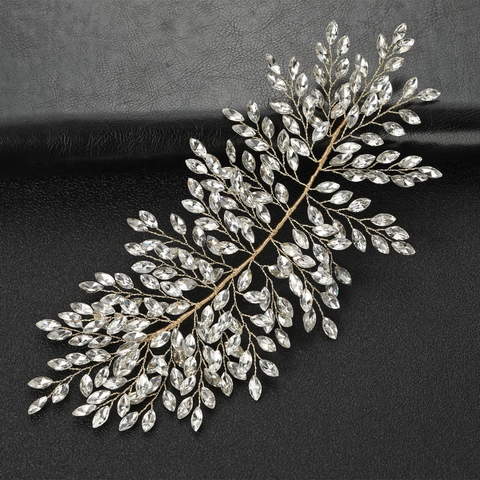 Lussuoso Pettine per Capelli da Sposa Con Design a Foglia di Strass Marquise Oro Argento Placcato Copricapo da Sposa Gioielli