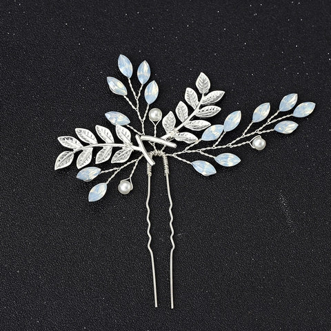 Forcine per Capelli da Sposa in Foglia d'Oro e Argento con Strass per Sposa Opale Diamante ad Acqua Forcina a U Accessori per Capelli da Sposa per Donna Festa